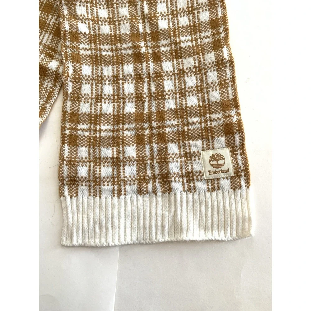 Timberland Plaid Knit Scarf Tan Cream NWOT Unisex Winter Cozy Soft Retails $60